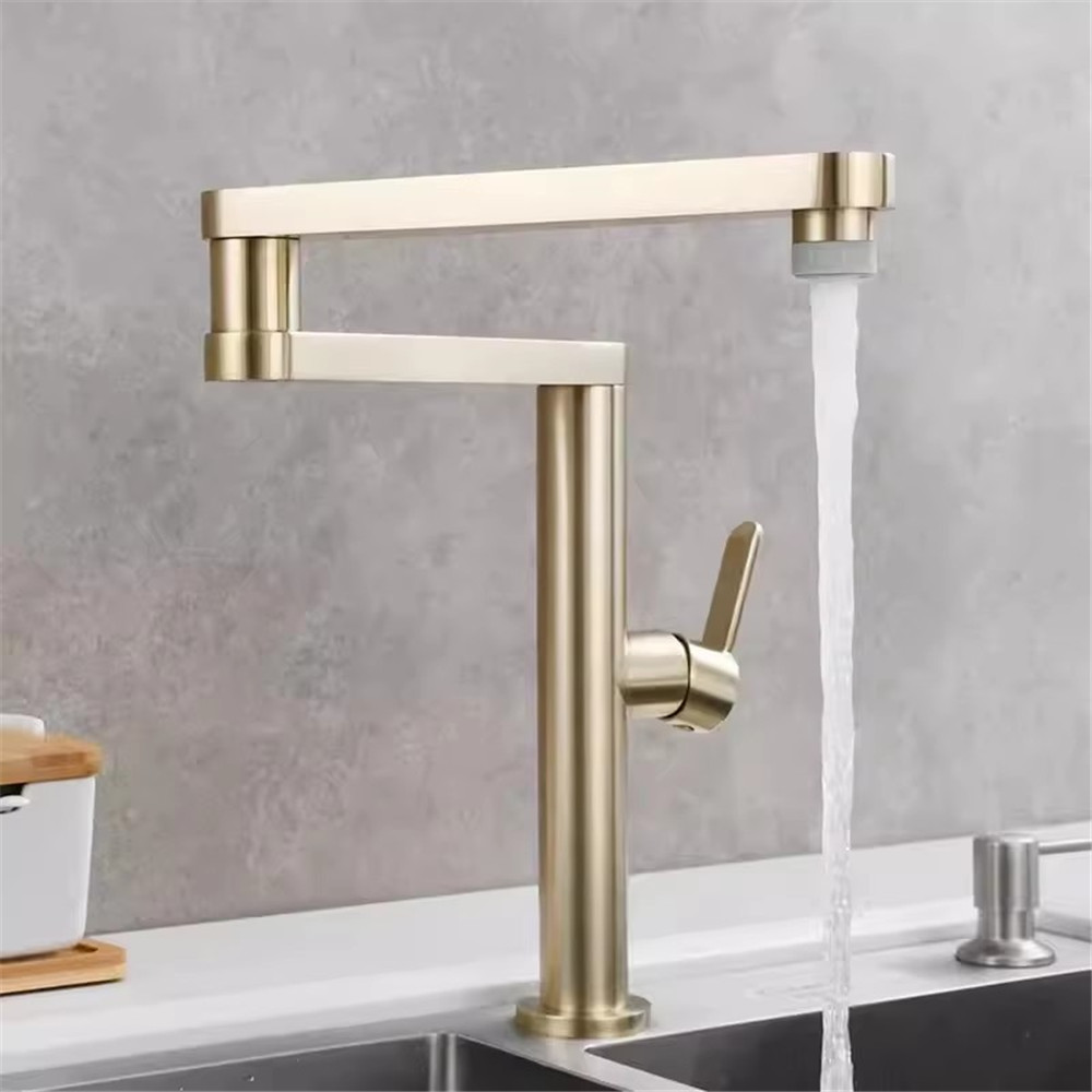 Pot Filler Faucet Wall Mount Folding - Robinet de cuisine noir doré brossé,