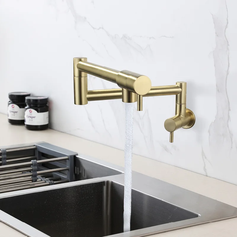 Pot Filler Faucet Wall Mount Folding - Robinet de cuisine doré à poignée
