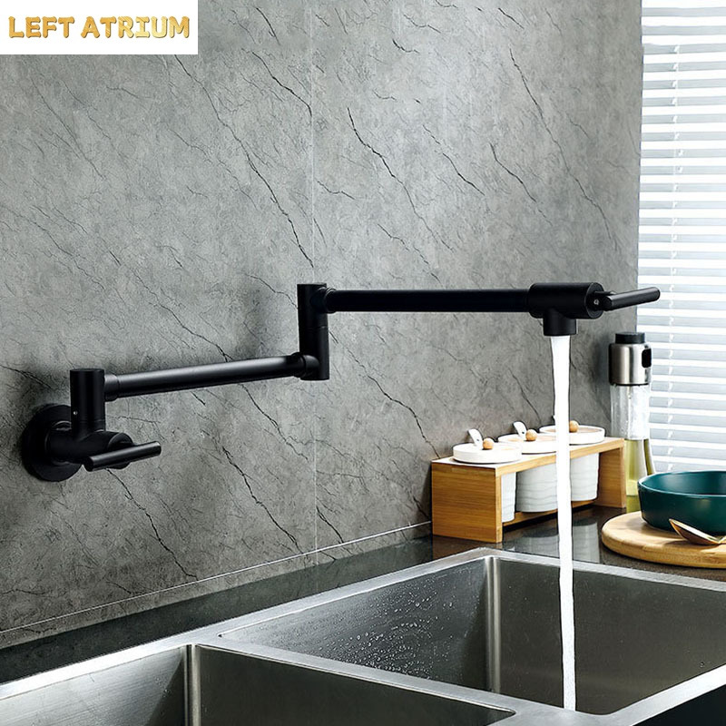 Pot Filler Faucet Wall Mount Folding - Robinet de cuisine mural noir pivotant