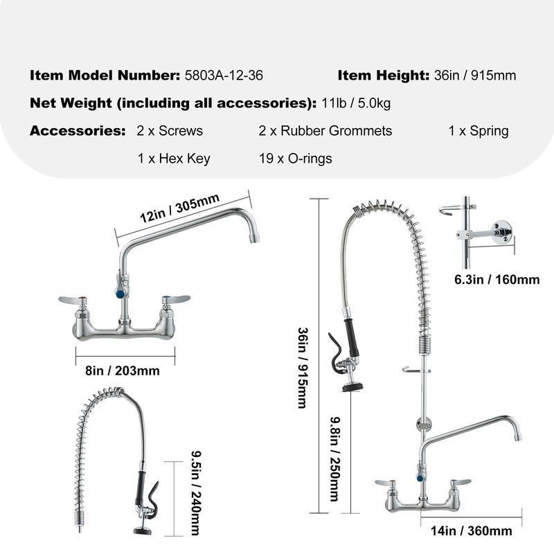 Robinet commercial avec douche - Commercial Pre Rinse Kitchen Faucet Wall avis et prix