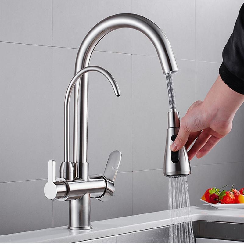 Robinet de cuisine à filtre en - Pull Down Spray Kitchen Faucet Brushed Nickel avis et prix