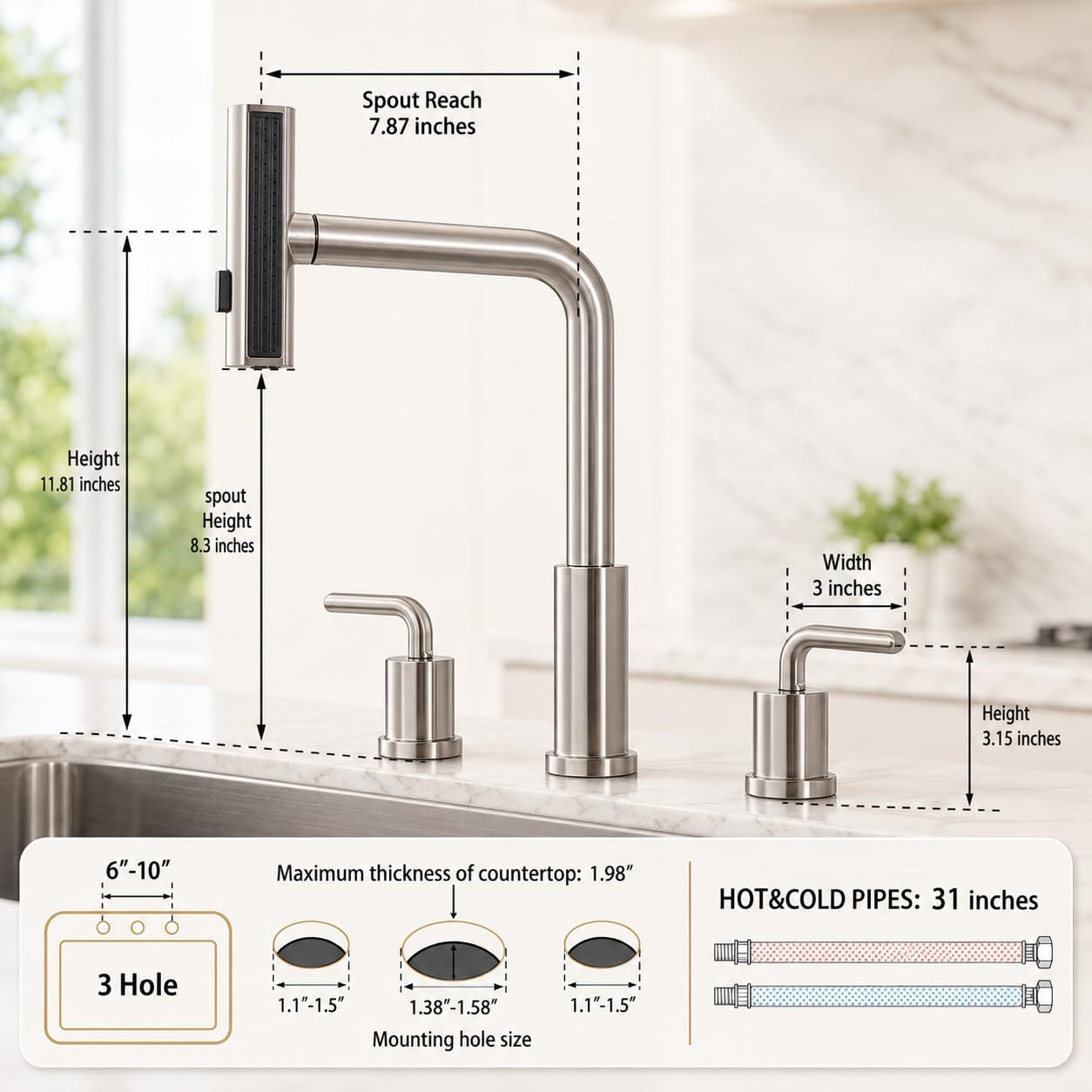 Robinet d'évier de cuisine à 3 - Pull Down Spray Kitchen Faucet Brushed Nickel avis et prix