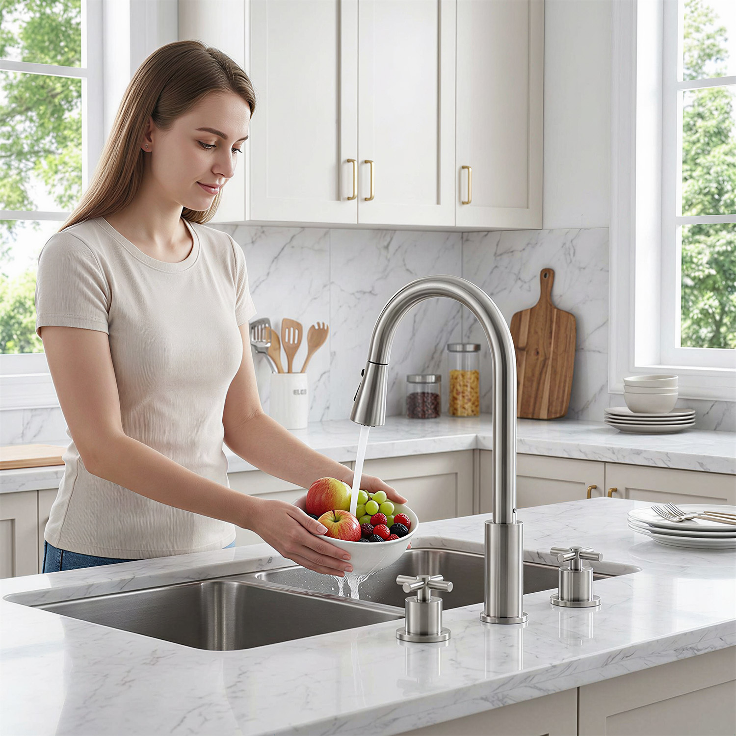 Robinet de cuisine en nickel b - Pull Down Spray Kitchen Faucet Brushed Nickel avis et prix